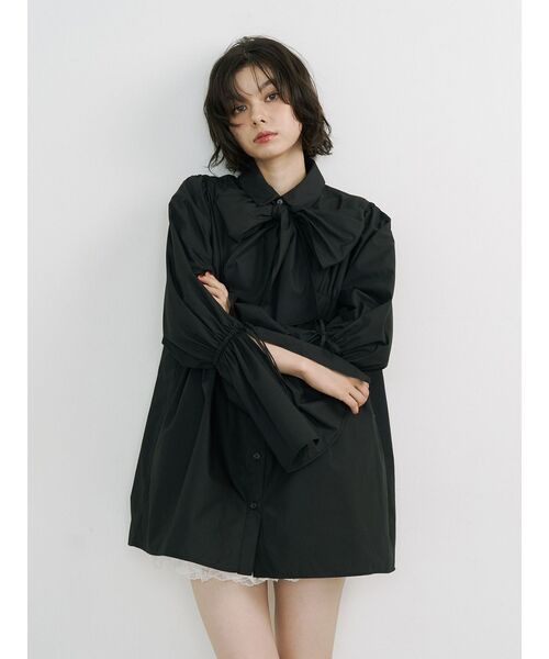 jouetie（ジュエティ）の「リボンタイチュニックシャツ（シャツ/ブラウス・レディース・ブラック/オフホワイト/グレー・MEDIUM）」の5枚目の写真