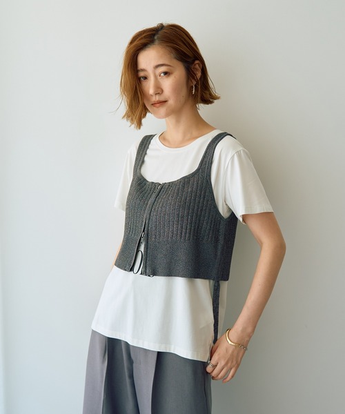 YECCA VECCA（イェッカヴェッカ）の「ZIPニットビスチェ（ベスト・レディース・ブラウン/シルバー/ブラック・FREE）」の3枚目の写真