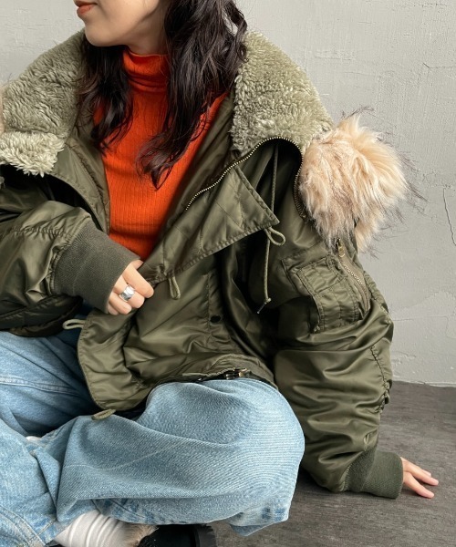MILITARY（ミリタリー）の「[MILITARY/ミリタリー] N-2B オーバーサイズフライトジャケット（ミリタリージャケット・レディース・カーキ/ブラック・S/XS/L/M）」の19枚目の写真