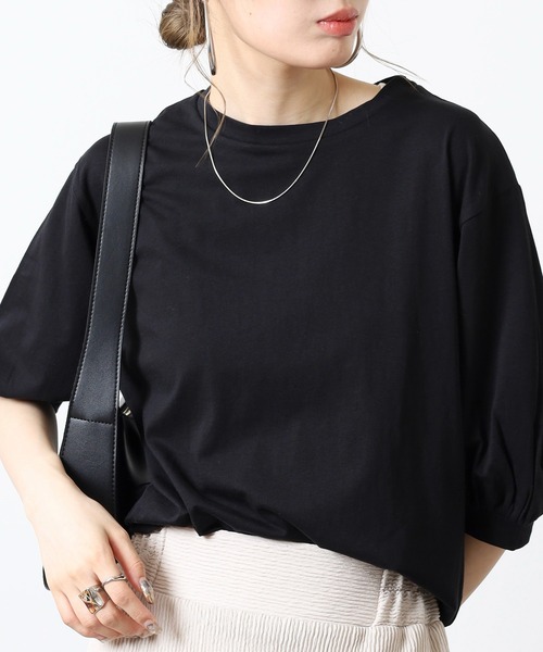 atONE（アットワン）の「ボリューム袖ショート丈カットソー（Tシャツ/カットソー・レディース・チャコールグレー/グレイッシュベージュ/ブラック/モカ/オフホワイト・F）」の19枚目の写真