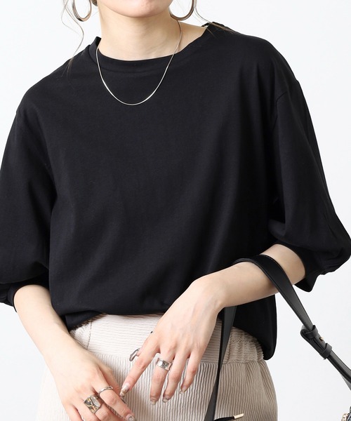 atONE（アットワン）の「ボリューム袖ショート丈カットソー（Tシャツ/カットソー・レディース・チャコールグレー/グレイッシュベージュ/ブラック/モカ/オフホワイト・F）」の20枚目の写真