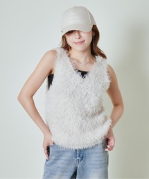 《前後2WAY×シャギータッチ》レディース ベスト ふわモコ質感 秋冬