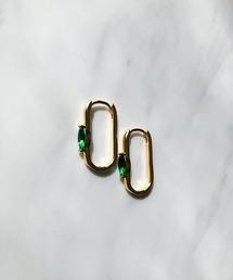 メタルスクエアビジューフープピアス