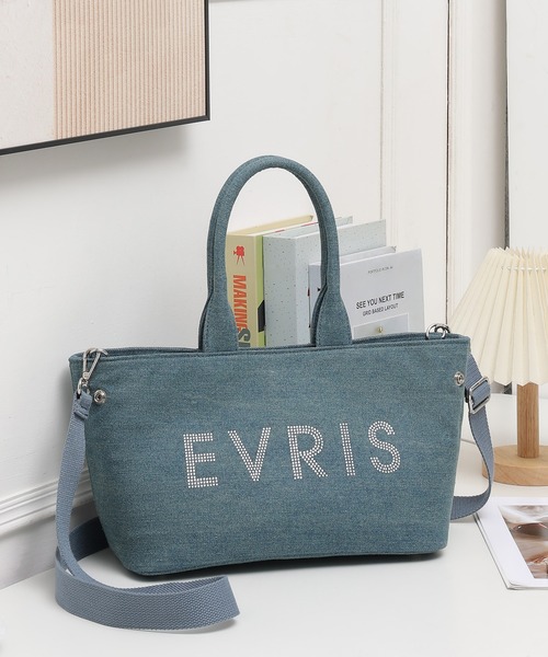 EVRIS（エヴリス）の「【EVRIS/エヴリス】ロゴファブリック　HOTFIXハンドバッグ／500mkペットボトル収納可（トートバッグ・レディース・ブラック/アイボリー/ワンウォッシュ・FREE）」の7枚目の写真