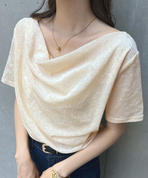 Futier land（フューティアランド）の「ドレープシアーベロア半袖Tシャツ（Tシャツ/カットソー・レディース・アイボリー/ブルー/ブラウン・MEDIUM）」の2枚目の写真