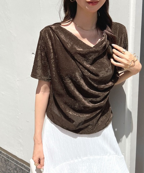 Futier land（フューティアランド）の「ドレープシアーベロア半袖Tシャツ（Tシャツ/カットソー・レディース・アイボリー/ブルー/ブラウン・MEDIUM）」の5枚目の写真