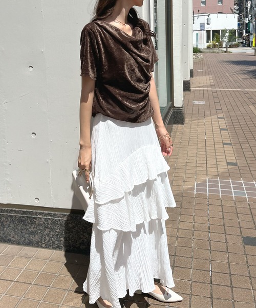 Futier land（フューティアランド）の「ドレープシアーベロア半袖Tシャツ（Tシャツ/カットソー・レディース・アイボリー/ブルー/ブラウン・MEDIUM）」の6枚目の写真