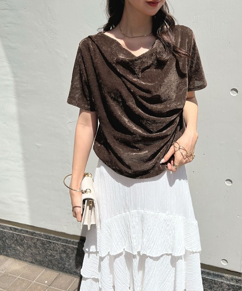 Futier land（フューティアランド）の「ドレープシアーベロア半袖Tシャツ（Tシャツ/カットソー・レディース・アイボリー/ブルー/ブラウン・MEDIUM）」の7枚目の写真