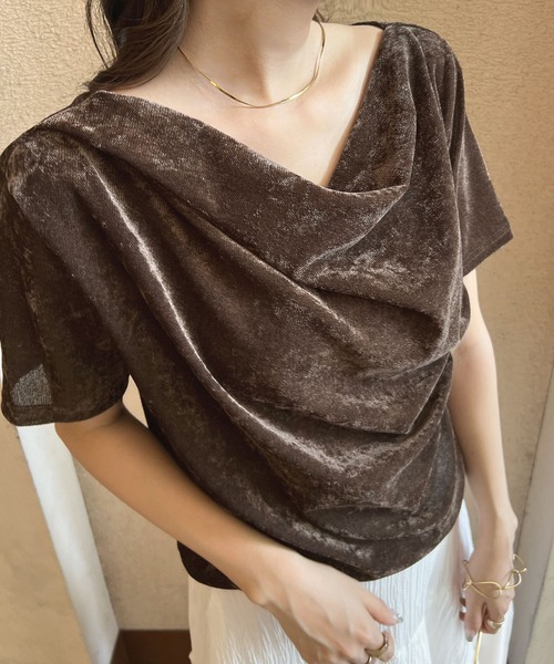 Futier land（フューティアランド）の「ドレープシアーベロア半袖Tシャツ（Tシャツ/カットソー・レディース・アイボリー/ブルー/ブラウン・MEDIUM）」の8枚目の写真