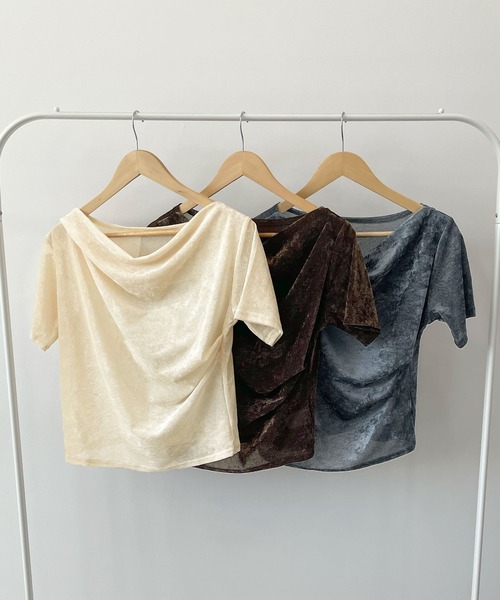 Futier land（フューティアランド）の「ドレープシアーベロア半袖Tシャツ（Tシャツ/カットソー・レディース・アイボリー/ブルー/ブラウン・MEDIUM）」の16枚目の写真