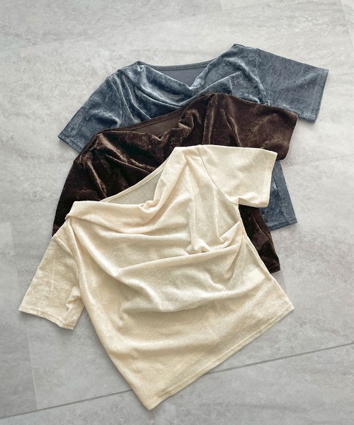 Futier land（フューティアランド）の「ドレープシアーベロア半袖Tシャツ（Tシャツ/カットソー・レディース・アイボリー/ブルー/ブラウン・MEDIUM）」の18枚目の写真