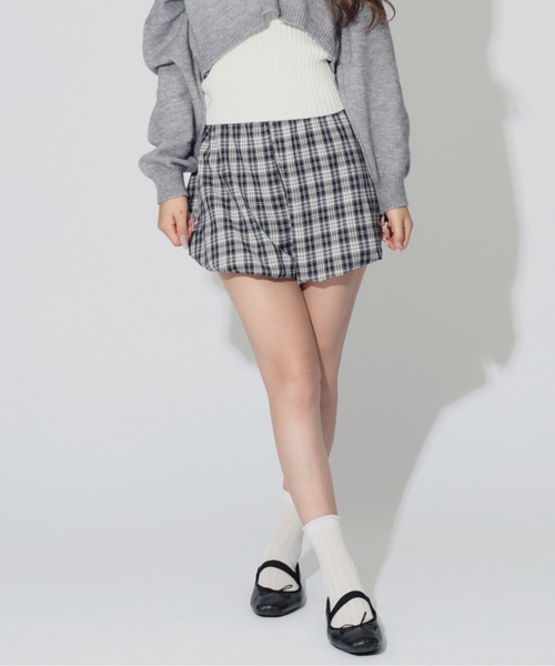 JilLA（ジルア）の「Check Balloon Mini Skirt / チェック柄バルーンミニスカート スカパン（スカート・レディース・アイボリー/ブラウン系その他/ブラウン系その他2/ネイビー/ブラック/ブラウン・L/S/M）」の6枚目の写真