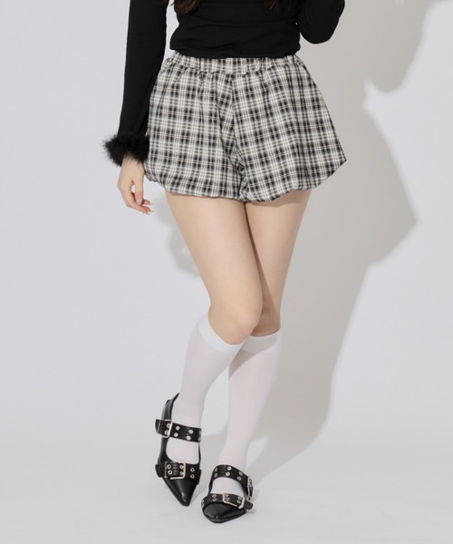 JilLA（ジルア）の「Check Balloon Mini Skirt / チェック柄バルーンミニスカート スカパン（スカート・レディース・アイボリー/ブラウン系その他/ブラウン系その他2/ネイビー/ブラック/ブラウン・L/S/M）」の3枚目の写真
