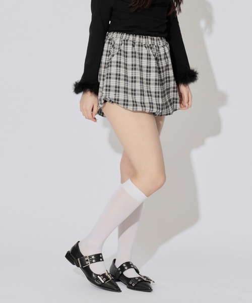 JilLA（ジルア）の「Check Balloon Mini Skirt / チェック柄バルーンミニスカート スカパン（スカート・レディース・アイボリー/ブラウン系その他/ブラウン系その他2/ネイビー/ブラック/ブラウン・L/S/M）」の14枚目の写真