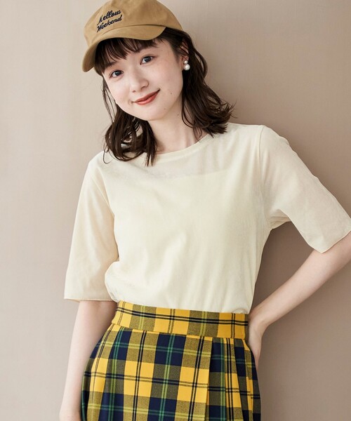 coen(コーエン)の「シアーベロアハーフスリーブTシャツ(Tシャツ/カットソー・レディース・オフホワイト/ターコイズブルー/ブラック/ライトピンク・M/L)」の9枚目の写真