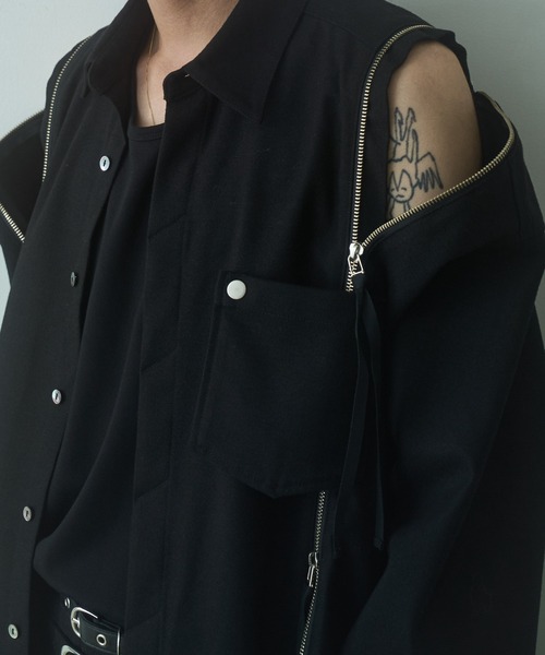 PHILTHEORY(フィルセオリー)の「string zip shirts / ストリングジップシャツ(シャツ/ブラウス・メンズ・グリーン/ブラック/ホワイト×ブラック・3/2/1)」の13枚目の写真