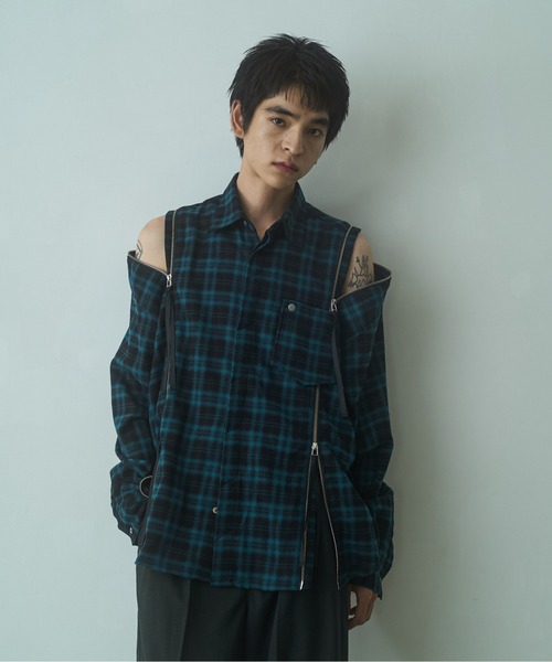PHILTHEORY(フィルセオリー)の「string zip shirts / ストリングジップシャツ(シャツ/ブラウス・メンズ・グリーン/ブラック/ホワイト×ブラック・3/2/1)」の19枚目の写真