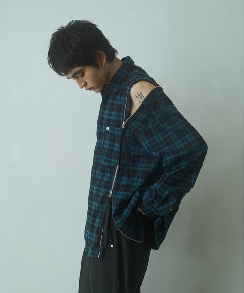 PHILTHEORY(フィルセオリー)の「string zip shirts / ストリングジップシャツ(シャツ/ブラウス・メンズ・グリーン/ブラック/ホワイト×ブラック・3/2/1)」の20枚目の写真