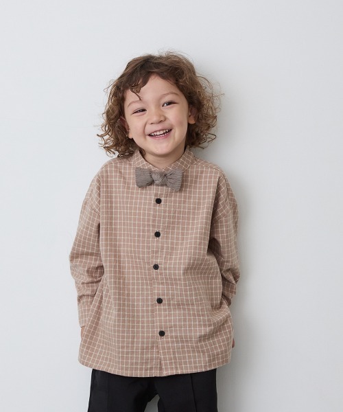 riziere(リジェール)の「選べる2柄フランネルバンドカラーシャツ(ボタン取り外し対応)(シャツ/ブラウス・キッズ・オフホワイト/ベージュ系・140/130/120/110/100/90/160/150)」の2枚目の写真