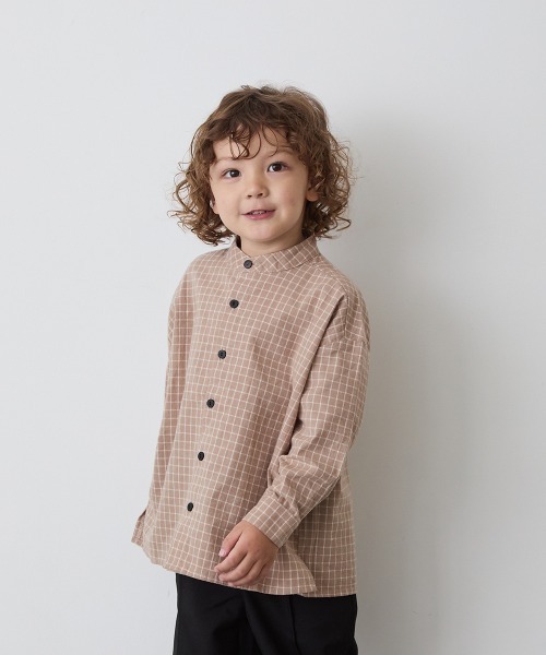 riziere(リジェール)の「選べる2柄フランネルバンドカラーシャツ(ボタン取り外し対応)(シャツ/ブラウス・キッズ・オフホワイト/ベージュ系・140/130/120/110/100/90/160/150)」の12枚目の写真
