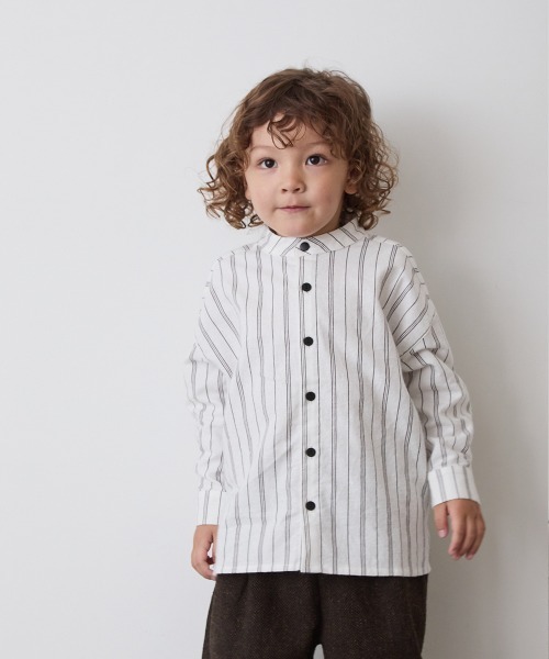 riziere(リジェール)の「選べる2柄フランネルバンドカラーシャツ(ボタン取り外し対応)(シャツ/ブラウス・キッズ・オフホワイト/ベージュ系・140/130/120/110/100/90/160/150)」の3枚目の写真