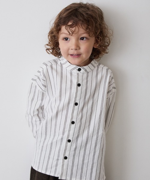 riziere(リジェール)の「選べる2柄フランネルバンドカラーシャツ(ボタン取り外し対応)(シャツ/ブラウス・キッズ・オフホワイト/ベージュ系・140/130/120/110/100/90/160/150)」の6枚目の写真