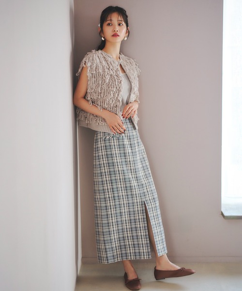 N.（N. Natural Beauty Basic）（エヌエヌナチュラルビューティーベーシック）の「【PS/低身長サイズ】ハイウエストチェックナロースカート（スカート・レディース・ブラック系その他/グリーン系その他・P/S/MEDIUM）」の2枚目の写真