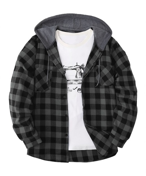 SBG（エスビー）の「SBG チェック シャツ ドッキングフーディ（パーカー・メンズ・グレー/ホワイト/ブルー/レッド・LARGE/MEDIUM）」の3枚目の写真