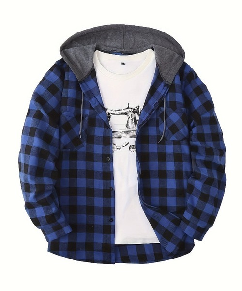 SBG（エスビー）の「SBG チェック シャツ ドッキングフーディ（パーカー・メンズ・グレー/ホワイト/ブルー/レッド・LARGE/MEDIUM）」の4枚目の写真
