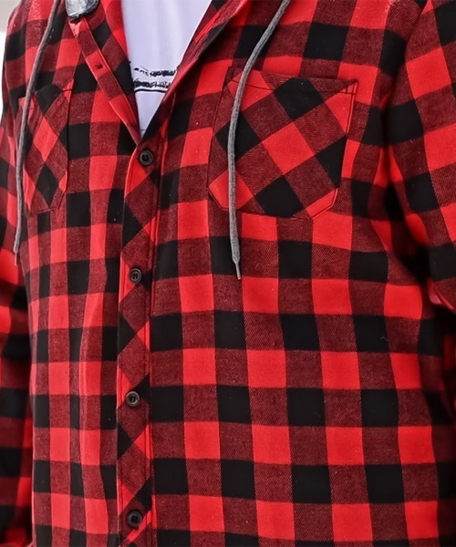 SBG（エスビー）の「SBG チェック シャツ ドッキングフーディ（パーカー・メンズ・グレー/ホワイト/ブルー/レッド・LARGE/MEDIUM）」の20枚目の写真