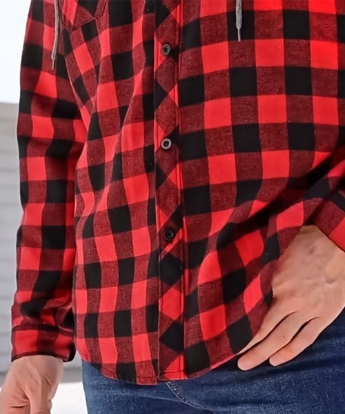 SBG（エスビー）の「SBG チェック シャツ ドッキングフーディ（パーカー・メンズ・グレー/ホワイト/ブルー/レッド・LARGE/MEDIUM）」の9枚目の写真