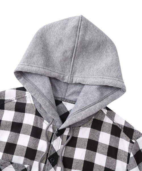 SBG（エスビー）の「SBG チェック シャツ ドッキングフーディ（パーカー・メンズ・グレー/ホワイト/ブルー/レッド・LARGE/MEDIUM）」の11枚目の写真