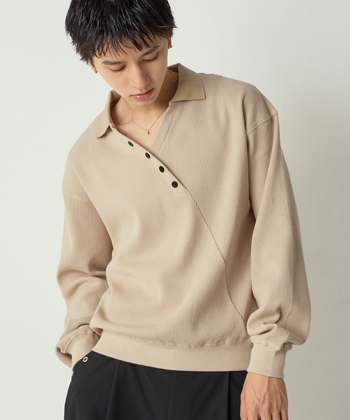 セール】Decorative button Thermal skipper Polo / フェイクボタン