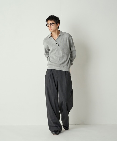 Adoon plain(アドーンプレーン)の「Decorative button Thermal skipper Polo / フェイクボタンサーマルスキッパーポロ(ポロシャツ・メンズ・ライトベージュ/ブラック/ライトグレー・LARGE/MEDIUM)」の20枚目の写真