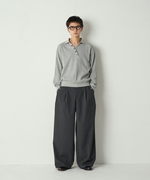 サーマルポロシャツS Adoon plain ポロシャツ Decorative button Thermal skipper Polo
