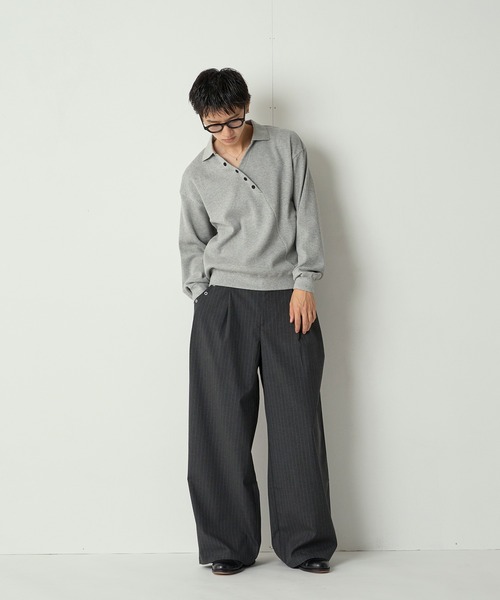 Adoon plain(アドーンプレーン)の「Decorative button Thermal skipper Polo / フェイクボタンサーマルスキッパーポロ(ポロシャツ・メンズ・ライトベージュ/ブラック/ライトグレー・LARGE/MEDIUM)」の22枚目の写真