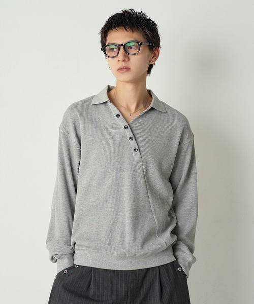 セール】Decorative button Thermal skipper Polo / フェイクボタン