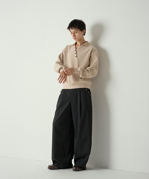 セール】Decorative button Thermal skipper Polo / フェイクボタン