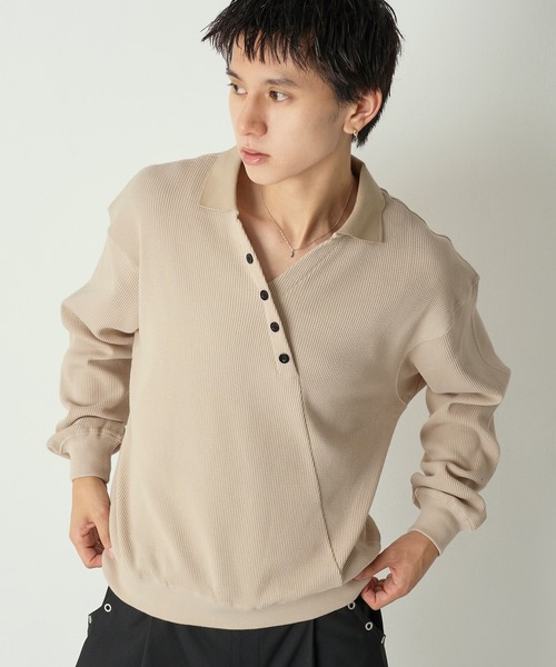 セール】Decorative button Thermal skipper Polo / フェイクボタン