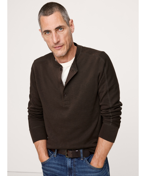 Banana Republic（バナナリパブリック）の「◆スラブ ダブルニット ヘンリーTシャツ（Tシャツ/カットソー・メンズ・ダークブラウン/グレー/ブルー・M/S/L/XL）」の2枚目の写真