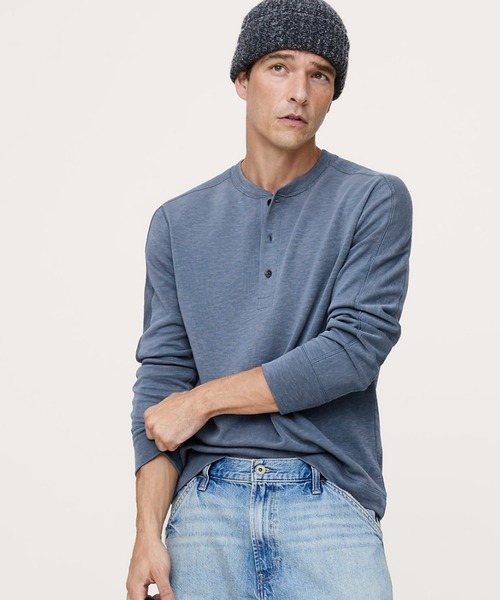 Banana Republic（バナナリパブリック）の「◆スラブ ダブルニット ヘンリーTシャツ（Tシャツ/カットソー・メンズ・ダークブラウン/グレー/ブルー・M/S/L/XL）」の3枚目の写真