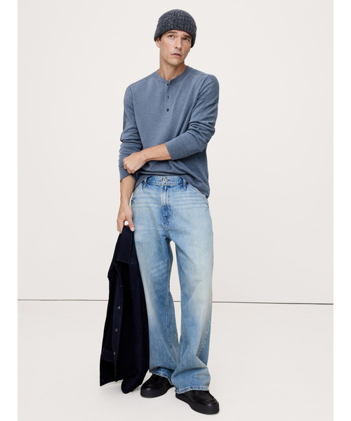 Banana Republic（バナナリパブリック）の「◆スラブ ダブルニット ヘンリーTシャツ（Tシャツ/カットソー・メンズ・ダークブラウン/グレー/ブルー・M/S/L/XL）」の11枚目の写真