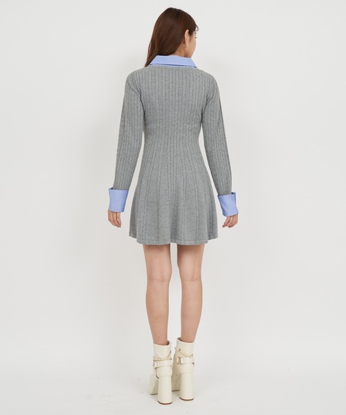 セール】オリジナルカレッジロゴシャツ付ケーブルニットミニフレア