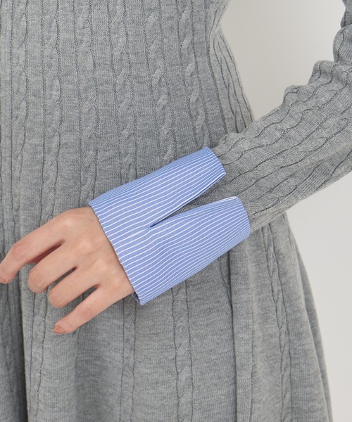 オリジナルカレッジロゴシャツ付ケーブルニットミニフレアワンピース