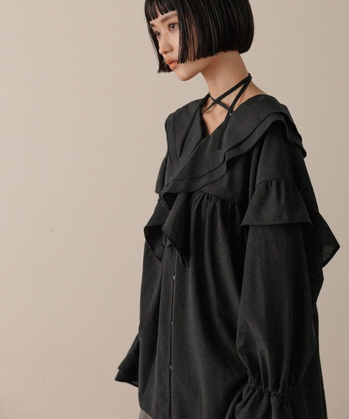 LOWRYS FARM（ローリーズファーム）の「フリルチュニックブラウス　593184（シャツ/ブラウス・レディース・ドット/オフホワイト/アイボリー/ブラック・FREE）」の9枚目の写真