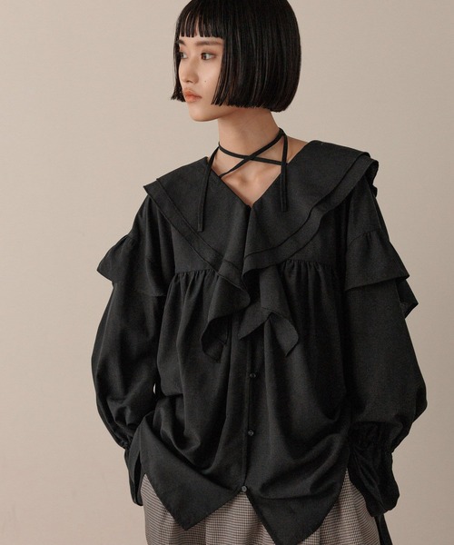 LOWRYS FARM（ローリーズファーム）の「フリルチュニックブラウス　593184（シャツ/ブラウス・レディース・ドット/オフホワイト/アイボリー/ブラック・FREE）」の10枚目の写真