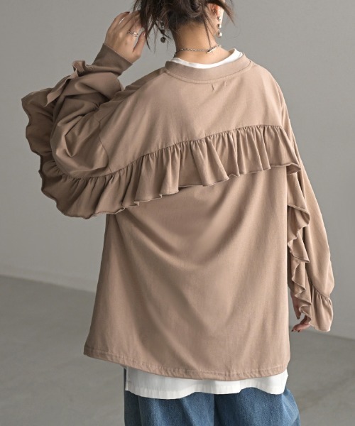HUG.U（ハグユー）の「バックフリルロンT（Tシャツ/カットソー・レディース・ブラック/クリーム/ライトグレー/ライトベージュ・FREE）」の4枚目の写真