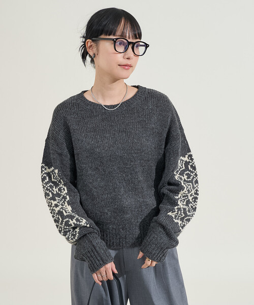 4回使用・FLR FNT-5 ニット素材 サイズ42 27cm 幅広ワイド 大きいサイズ かるfuwaビッグシルエットロゴニットプルオーバー