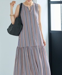 【LUXE】マルチストライプ柄ファスナーワンピース