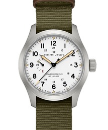 HAMILTON（ハミルトン）の「HAMILTON [ハミルトン] 腕時計 Khaki Field （カーキ フィールド） Power Reserve メカニカル 機械式 40MM ホワイト×グリーン（アナログ腕時計・メンズ）」